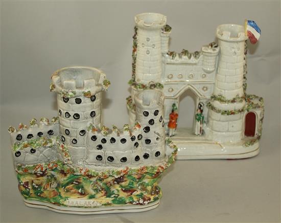 Three Staffordshire porcelaneous models of Crimean War Castles, c.1855, 20 - 24.5cm